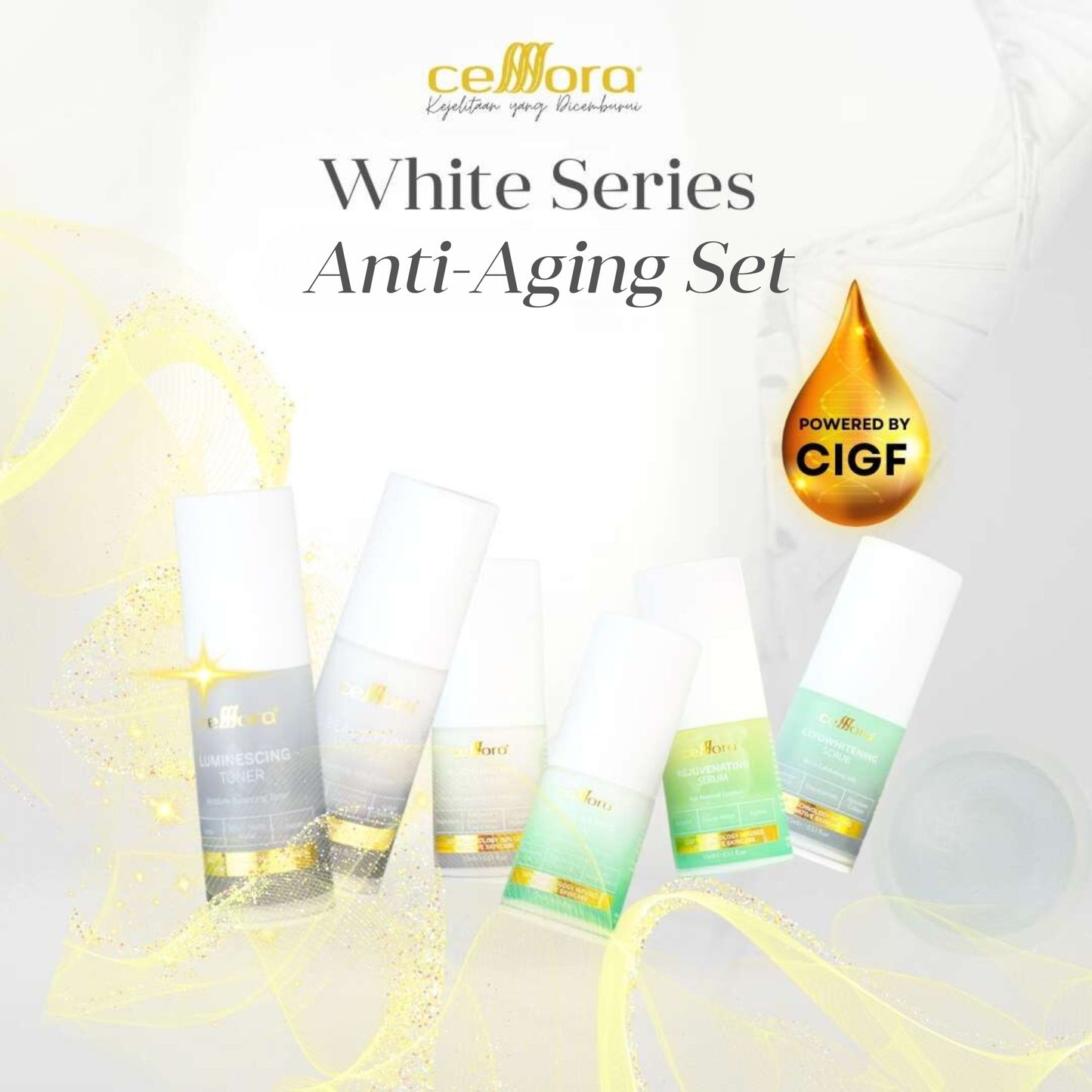 Set Kulit Kerepot & Kendur: Anti-Aging Set Celllora | Teknologi Stem Cell CIGF