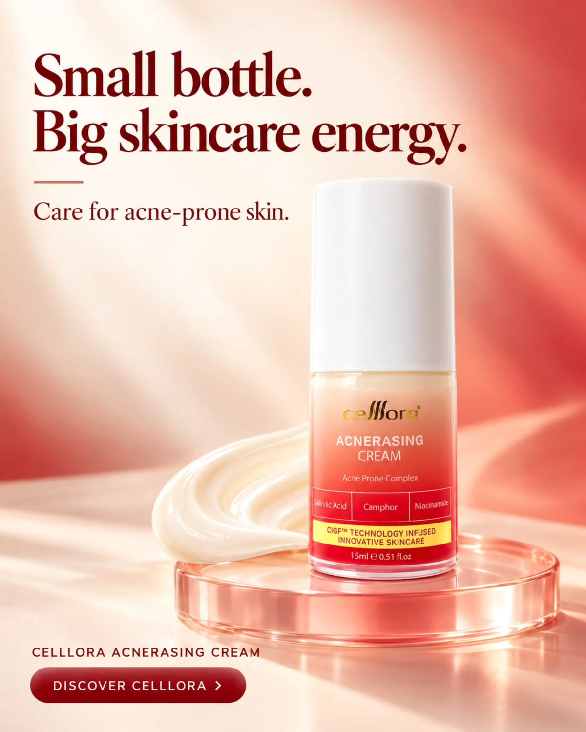 Moisturiser Kulit Berminyak, Kombinasi, Jerawat, Blackheads & Whiteheads: Acnerasing Cream Celllora | Teknologi Stem Cell CIGF